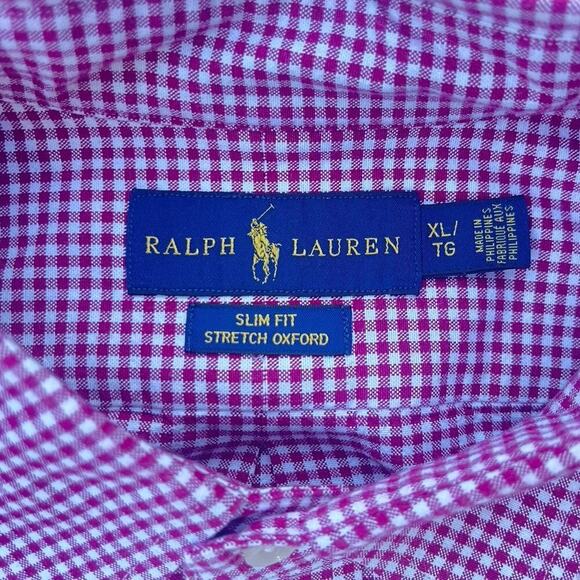 Ralph Lauren Men’s Slim Fit Stretch Oxford Gingham Button Down Shirt - Size XL - Picture 4 of 9